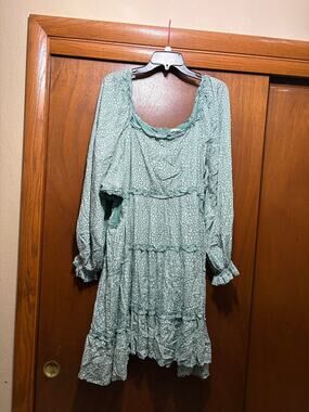 Arula Dress Size B Sage Green Tiered Ruffle Cutout Boho Cottage 16/18